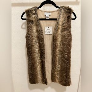 Liz Claiborne fur sweater vest, size small, beige coloring